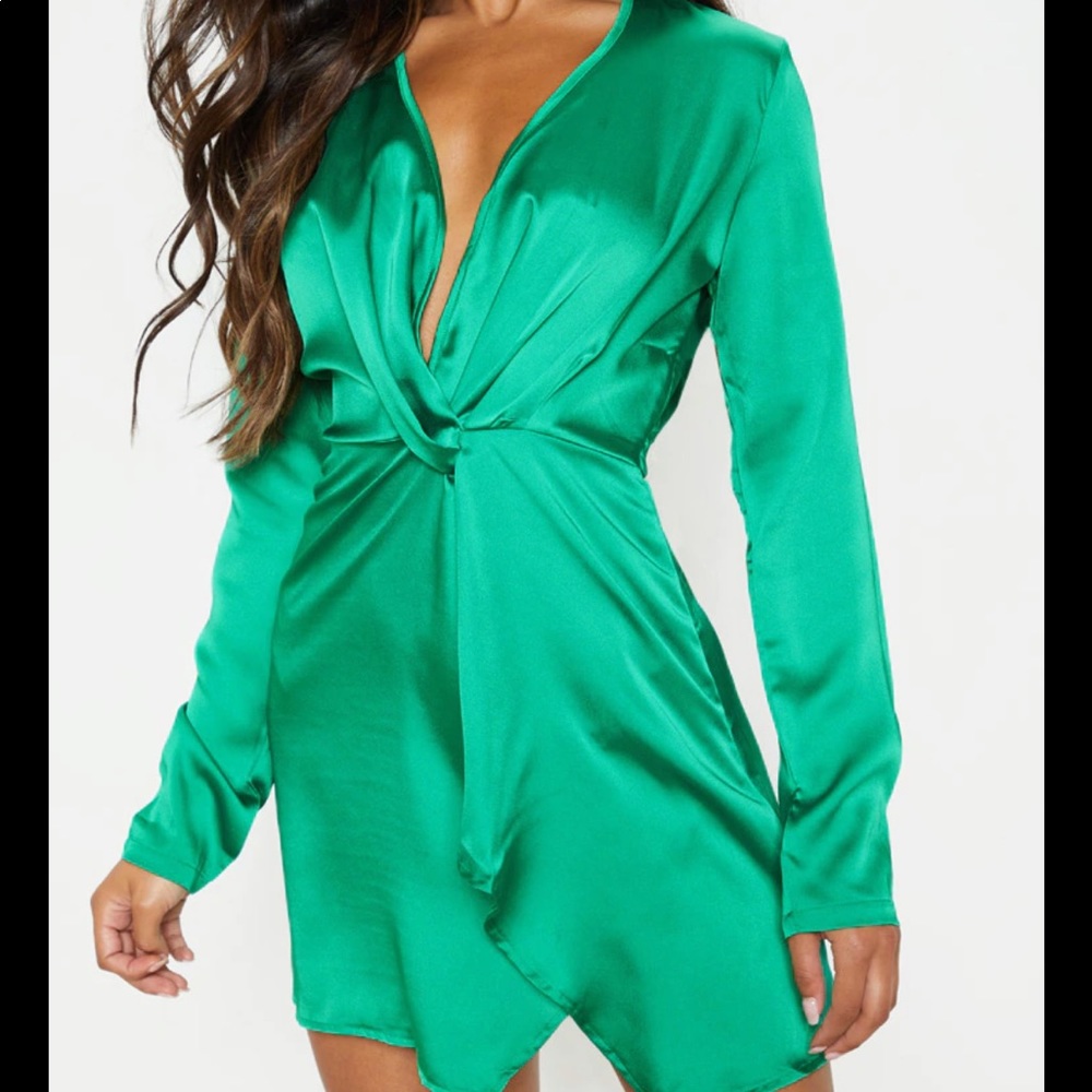 Long sleeve satin mini dress pretty little thing